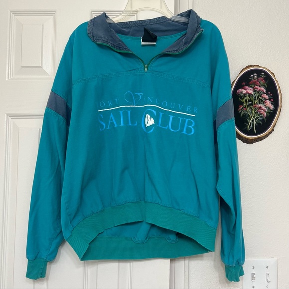 Aqua blue port Vancouver sail club vintage crewneck sweatshirt Canada souvenir - Picture 2 of 7